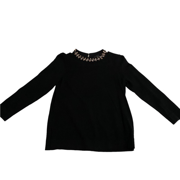 Ann Taylor beautiful bejeweled neckline 3/4 sleeve sweater back slit closure - Picture 4 of 5